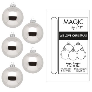 Inge Glas - Kugeln in Box / 30Stk - Shiny Silver - 6 cm - Glas