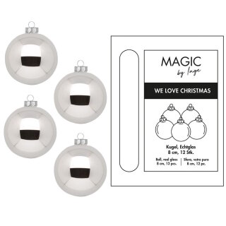 Inge Glas - Kugeln in Box / 12Stk - Shiny Silver - 8 cm - Glas