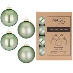 Inge Glas - Kugeln in Box / 12Stk - Mild Sage - 8 cm - Glas