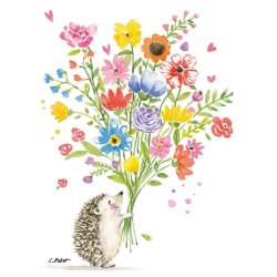 PPD - Servietten - Hedgehog with flowers - 33 x 33 cm -...