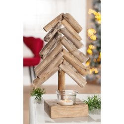 Gilde - Teelichtleuchter - Tannenbaum - Holz - 10 x 15 x...