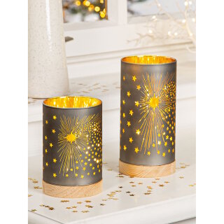 Gilde - Einzelnes Windlicht LED - Sternmotiv -  Klein - Grau