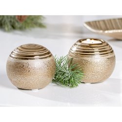 Gilde - Teelichtleuchter oder Kugel - Milo - Keramik - gold