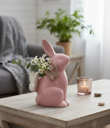 Gilde - Vase - Hasenfigur - Aurelia - Schmetterlingmotiv - Porzellan - 6,5x11x13,5 cm - braun