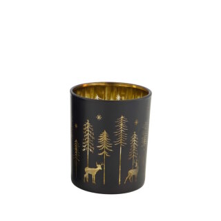 DIJK - Windlicht - Rentier u. Baum - 7 x 7 x 8,3 cm - schwarz
