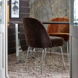 woood - Vogue - 2er Set Esszimmerstuhl - 3D Chennile - Dunkelbraun - Chrombeine