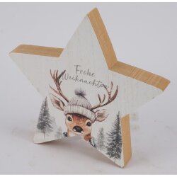 Gehlmann - Holzstern m. Hirsch - 18x2,5x17 cm
