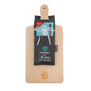 Gilde - Schneidebrett Holz - inkl. 50 g Meersalz  - "Kochen ist Seelen Schmeichelei"