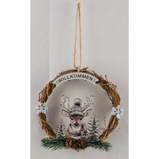 Gehlmann - Reisigkranz hängend mit Hirsch 18 x 2 cm - Natur