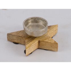 Gehlmann - Holzstern + Aluteelichthalter - Natur/Silber