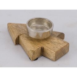 Gehlmann - Holztanne + Aluteelichthalter - Natur/Silber