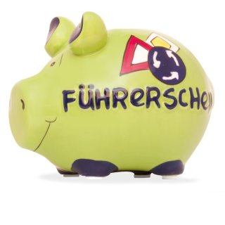 KCG - Sparschwein Führerschein - 12,5 cm x 9 cm - grün - Keramik