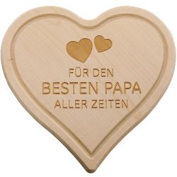 Spruchreif - Herzbrettchen - F&uuml;r den besten Papa aller Zeiten - mit Saftrille - 24 cm x 24 cm x 1,5 cm - hellbraun - Ahorn