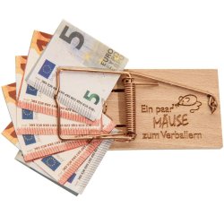 Spruchreif - Mausefalle Geldgeschenk - Ein paar M&auml;use zum Verballern - Buchenholz