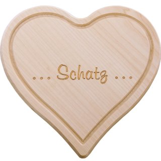 Spruchreif - Herzbrettchen Schatz - mit Saftrille - 24 cm x 24 cm x 1,5 cm - hellbraun - Ahorn